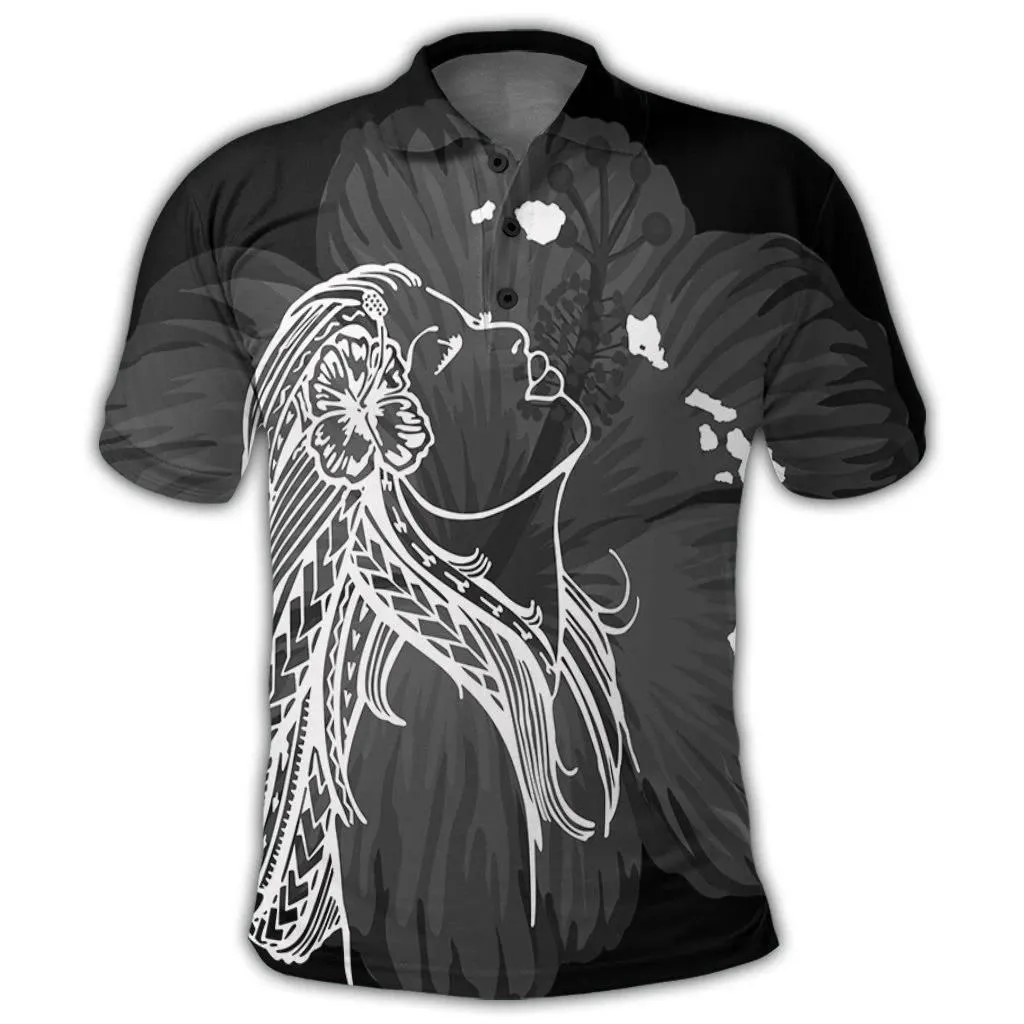 Alohawaii Shirt - Hawaiian Map Heart Hula Girl Hibiscus White Polynesian Polo Shirt - AH - J4R