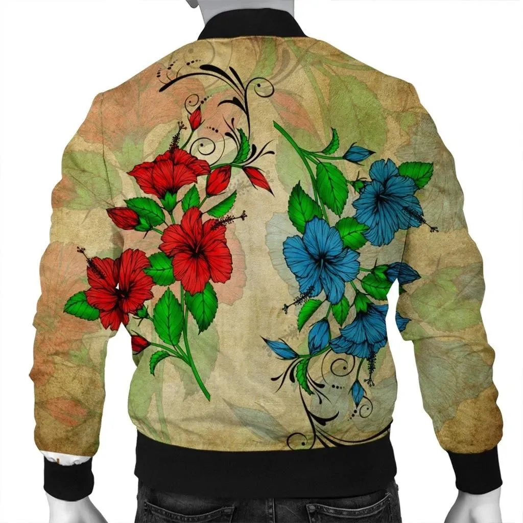 FamilyGaterJacket - Hawaiian Blue And Red Hibiscus Polynesian Bomber Jacket - AH - JR