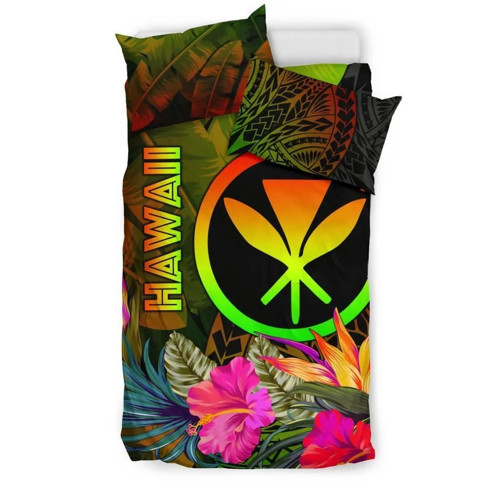 FamilyGater Bedding Set - Cover and Pillow Cases Polynesian Hawaii Kanaka Maoli Polynesian -  Hibiscus and Banana Leaves - BN15