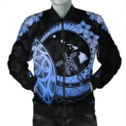 Alohawaii Jacket - Hawaii Turtle Hibiscus Map Polynesian Bomber Jacket Blue - AH - JR