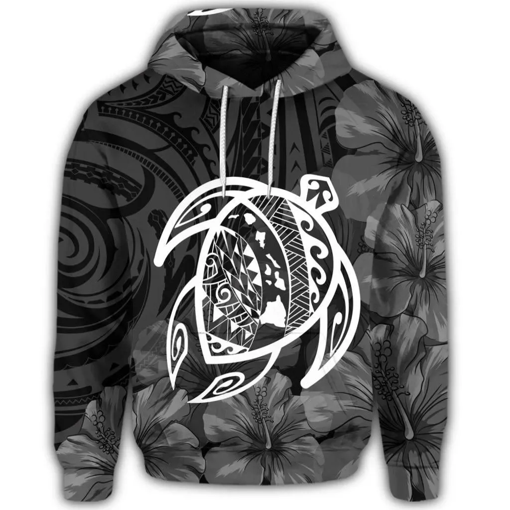 Alohawaii Hoodie - Hawaiian Map Turtle Kanaka Hibiscus Polynesian Hoodie - White - AH - J4R