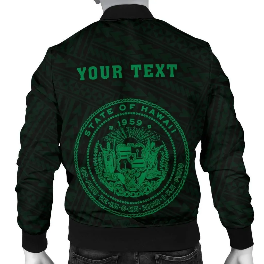 Hawaii Kakau Polynesian Coat Of Arms Personalized Men's Bomber Jacket - Green - AH - J6