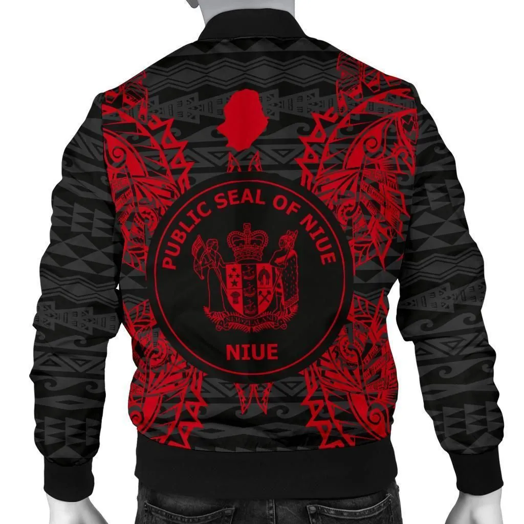 Niue Polynesian Mens Bomber Jacket Map Red