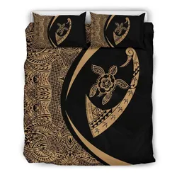 Alohawaii Bedding Set - Cover and Pillow Cases Hawaiian Turtle Fish Hook Hibiscus Polynesian - Circle Style Gold - AH - J5