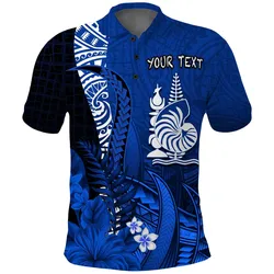 (Custom Personalised) New Caledonia Polo Shirt Nautilus Blue Polynesian Hibiscus LT13