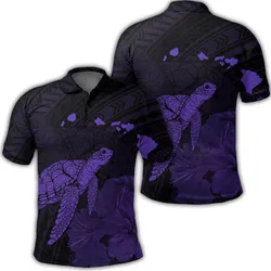Hawaii Polynesian Hibiscus Turtle Map Polo Shirt Purple - AH