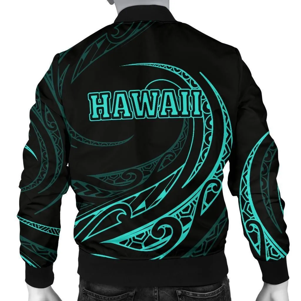 Hawaii Turtle Map Polynesian Mens Bomber Jacket - Turquoise - Frida Style