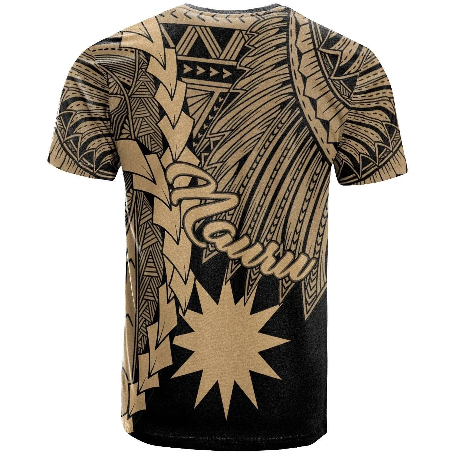 Nauru Polynesian T-Shirt - Tribal Wave Tattoo Gold