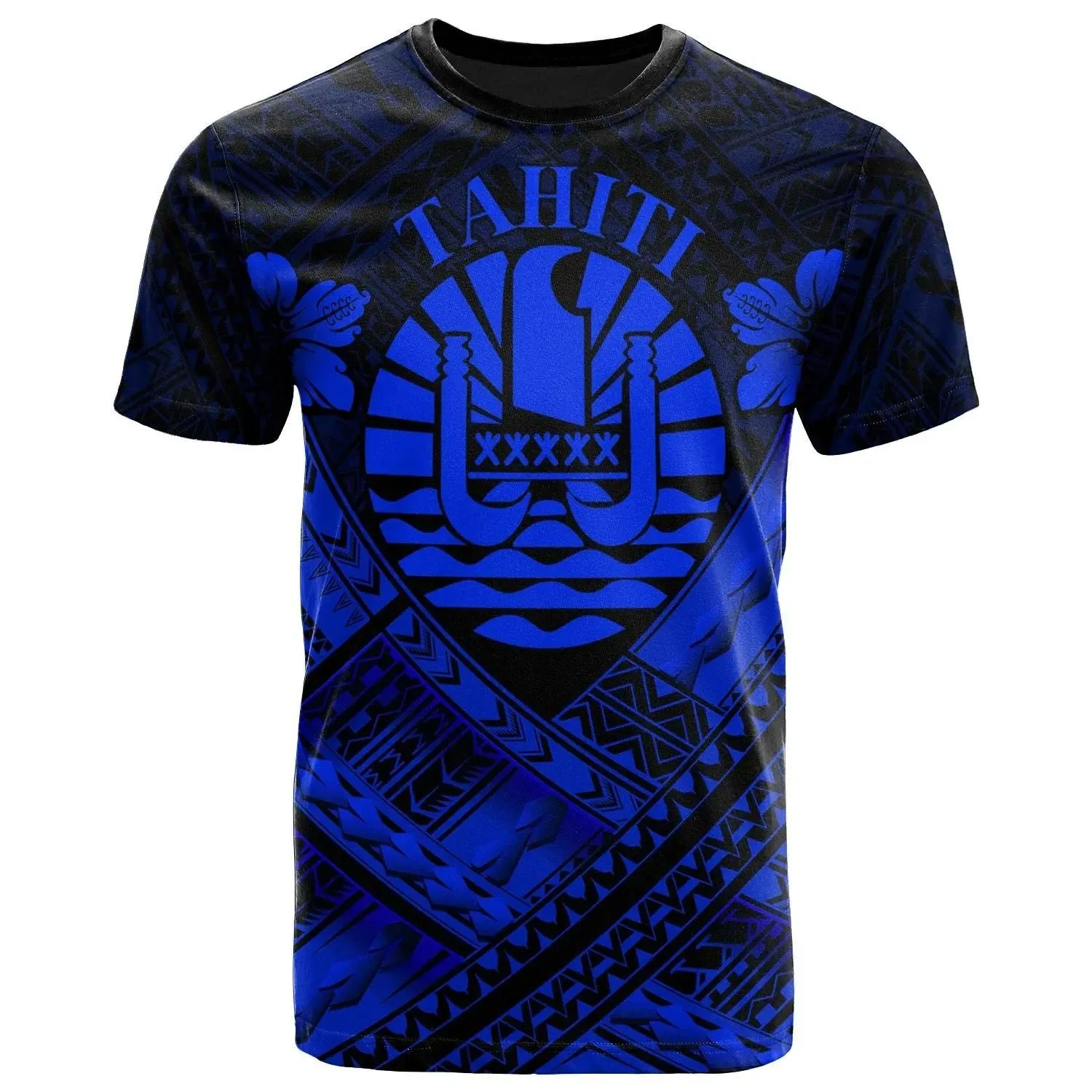Tahiti Polynesian  T-Shirts - Tahiti Blue Seal Camisole Hibiscus Style - BN18