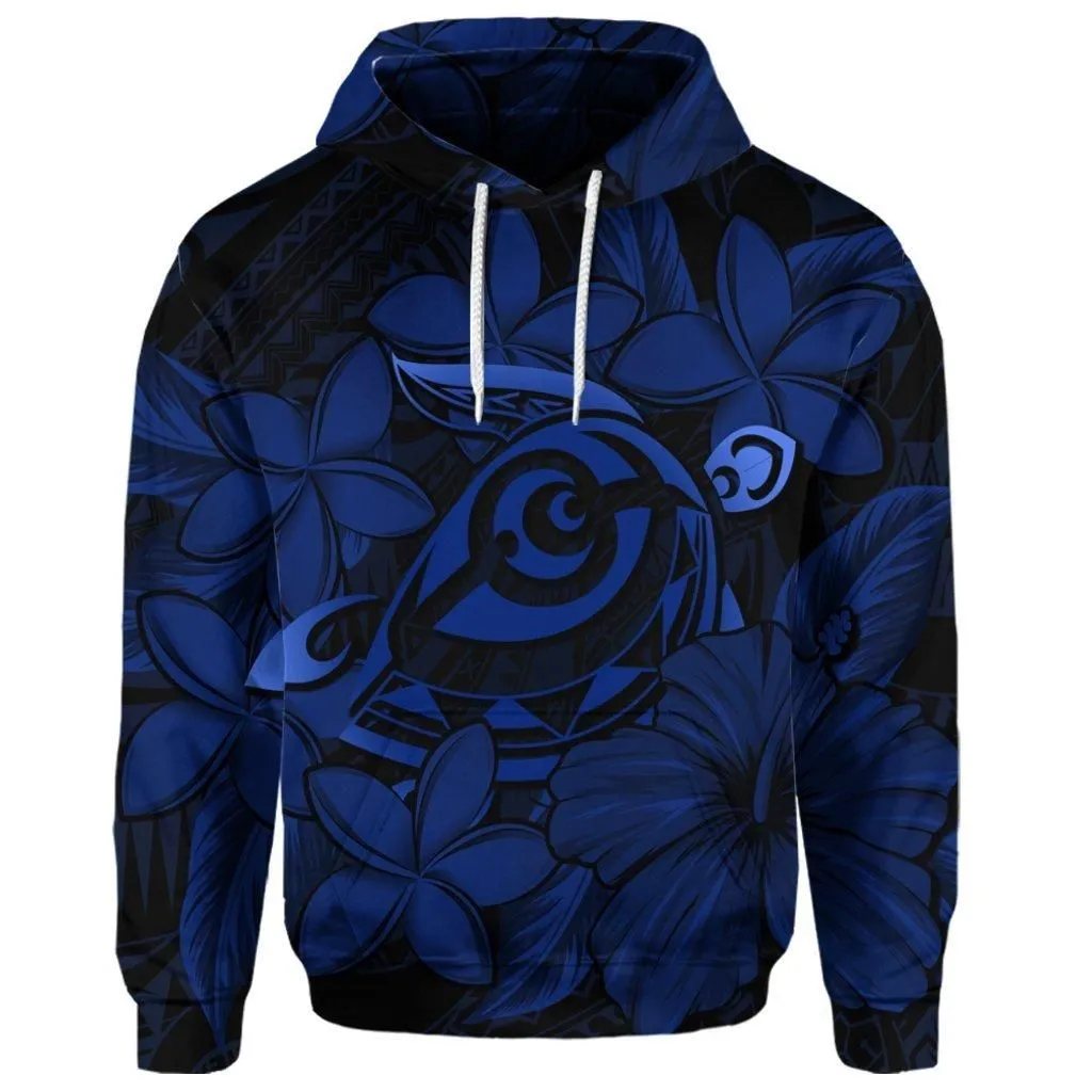 (Personalised) Hawaiian Turtle Hibiscus Plumeria Kanaka Polynesian Hoodie Blue - Soft Style - AH
