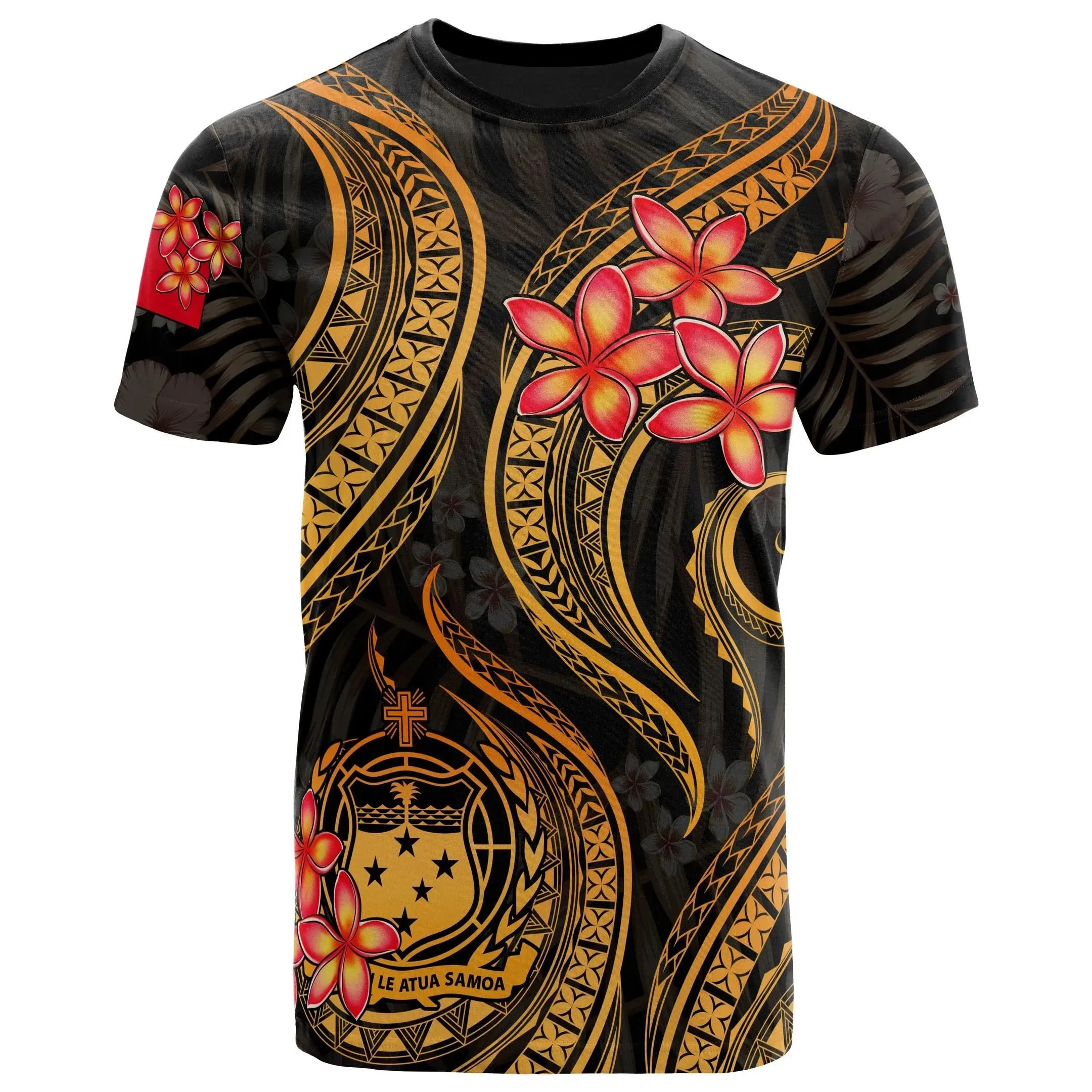 Samoa Polynesian T-Shirt - Gold Plumeria - BN11
