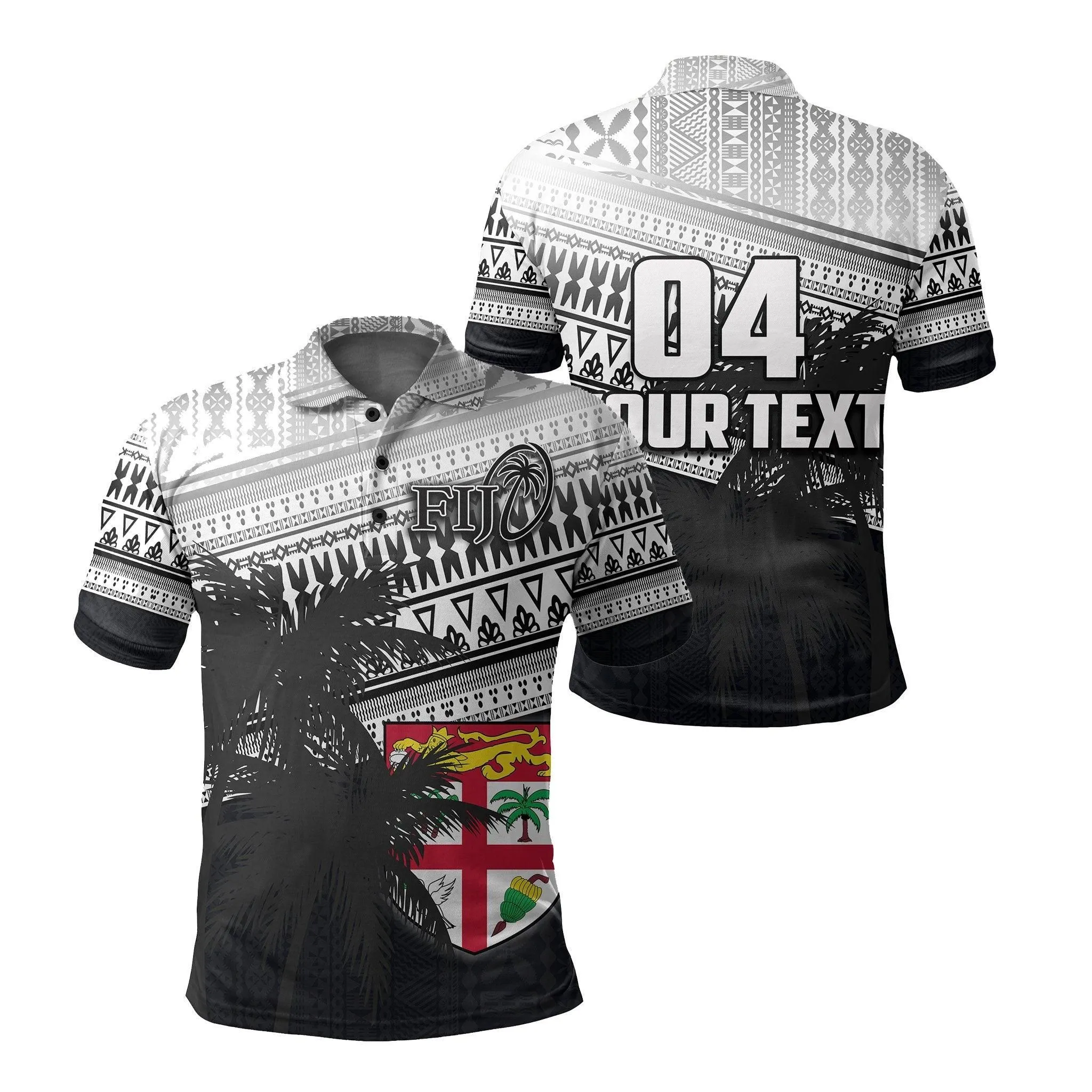 (Custom Personalised) Fiji Rugby Makare And Tapa Patterns Polo Shirt Black