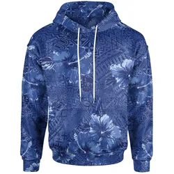 Polynesian Hoodie - Hibiscus Blue