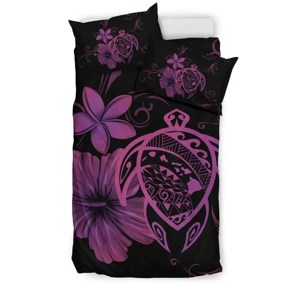 Hawaiian Map Turtle Hibiscus Plumeria Polynesian Bedding Set - AH J4