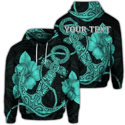 (Personalised) Hawaiian Anchor Poly Tribal Hibiscus Polynesian Hoodie Turquoise - AH