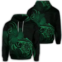 Hawaiian Map Turtle Hibiscus Divise Polynesian Hoodie Green