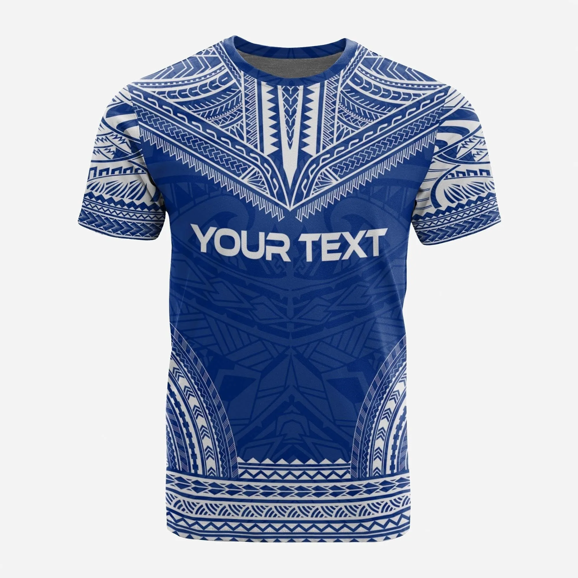 Nauru Custom Personalised T shirt - Nauru Flag Polynesian Chief Tattoo Blue Version