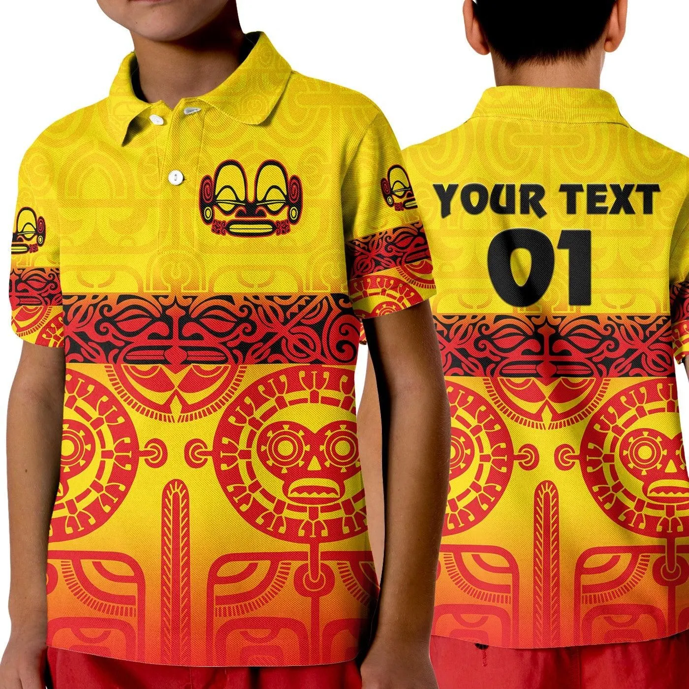 (Custom Personalised) Marquesas Islands Polo Shirt KID Marquesan Tattoo Special Style - Gradient Yellow LT8