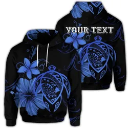 (Personalised) Hawaiian Map Turtle Hibiscus Plumeria Polynesian Hoodie - Blue - AH