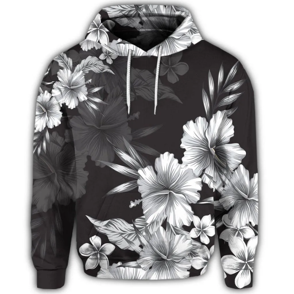 Hawaiian Hibiscus Black And White Polynesian Hoodie