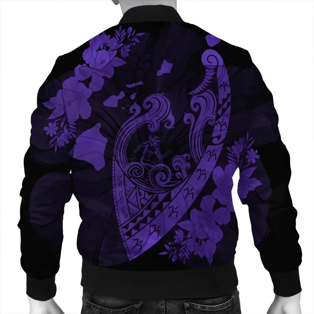 Alohawaii Jacket - Hawaiian Fish Hook Hibiscus Banzai Surfing Polynesian Bomber Jacket Purple - AH - J5R