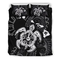 FamilyGater Bedding Set - Cover and Pillow Cases Hawaiian Map Kanaka Hibiscus Turtle White Polynesian - AH - J4