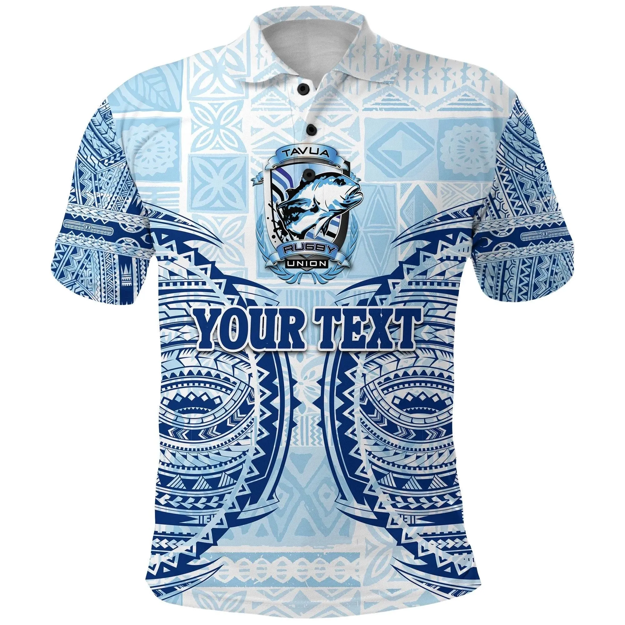 Alohawaii Shirt - Polo Shirt (Custom Personalised) Fiji Tavua Rugby Tapa Polynesian Blue A7