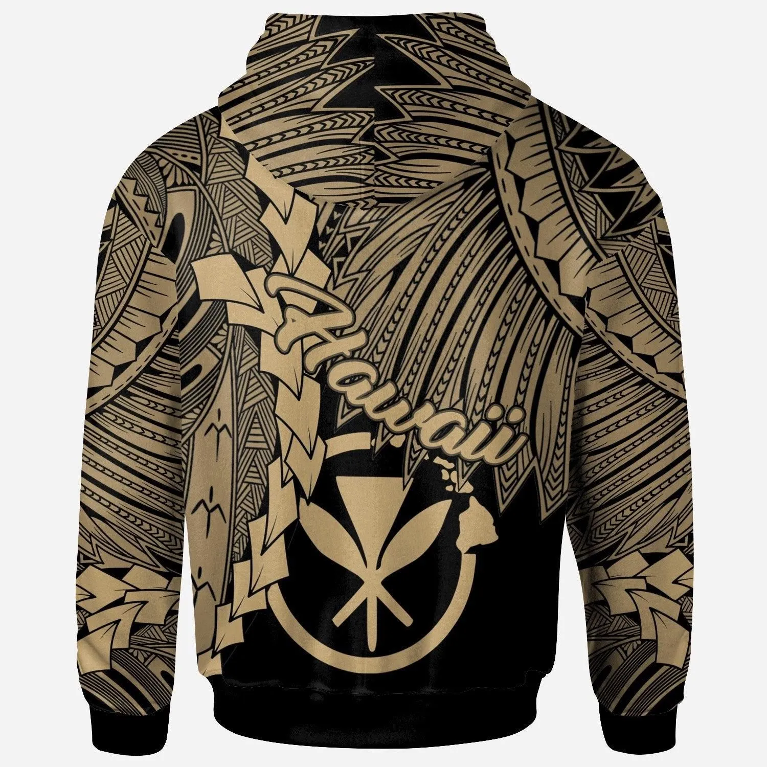 Polynesian Hawaii Hoodie - Tribal Wave Tattoo Gold