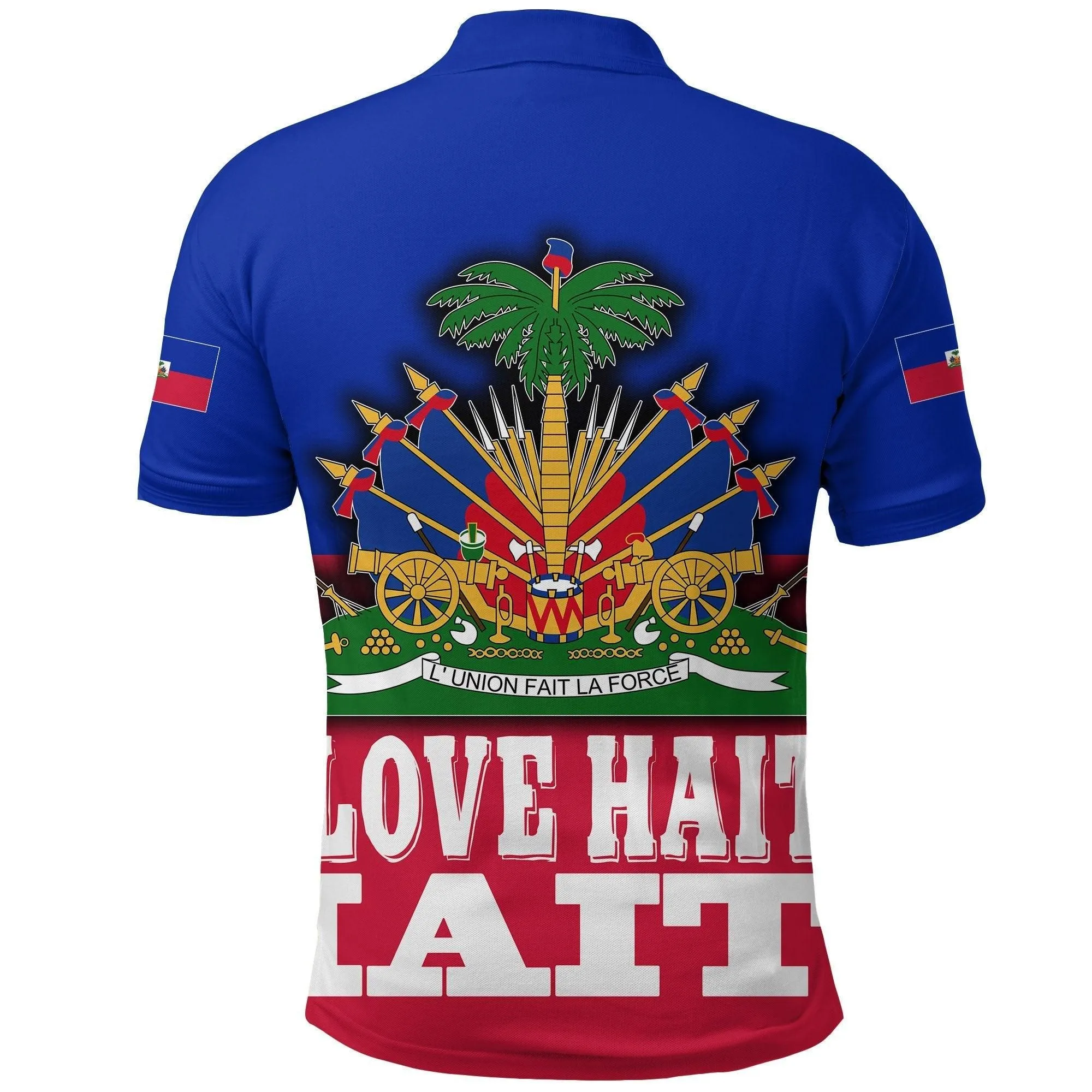Haiti Polo Shirt Flag With Coat Of Arm (Blue)