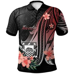 Tuvalu Polo Shirt - Red Polynesian Hibiscus Pattern Style
