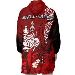 (Custom Personalised) New Caledonia Wearable Blanket Hoodie Nautilus Red Polynesian Hibiscus LT13