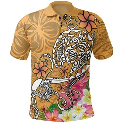 Polynesian Polo Shirt - Turtle Plumeria Gold Color