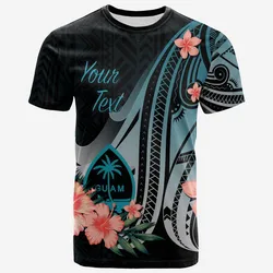 Guam Personalised Custom T-Shirt - Turquoise Polynesian Hibiscus Pattern Style