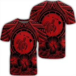 Hawaiian Map Honu Hibiscus Tropic Red Polynesian T-Shirt - AH