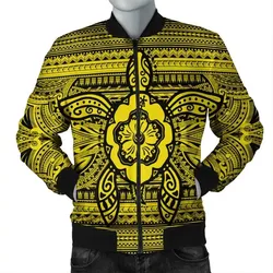 FamilyGater Jacket - Hawaiian Turtle Polynesian Tribal Bomber Jacket Yellow AH - J7R