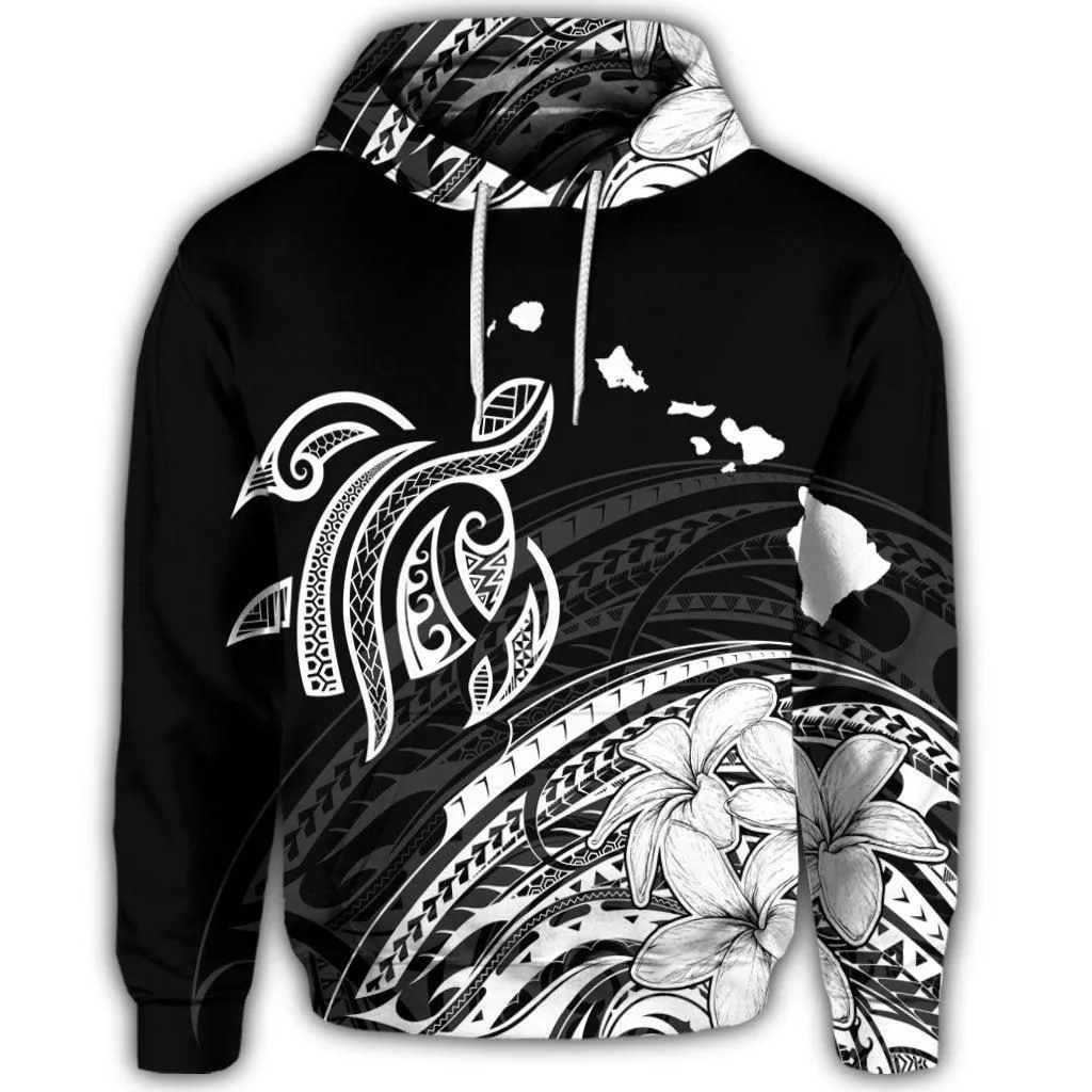 Hawaiian Turtle Polynesian Map Plumeria Hoodie White
