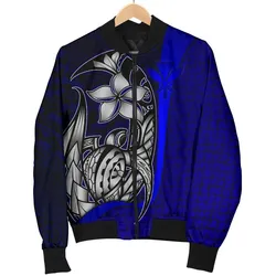 Polynesian Hawaii Men Bomber Jacket Blue - Turtle with Hook