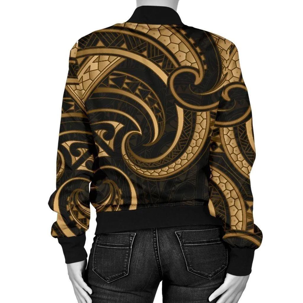 New Zealand Maori Mangopare Women Bomber Jacket Polynesian - Gold