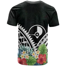 Yap Polynesian T-Shirts - Yap Coat of Arms & Polynesian Tropical Flowers White