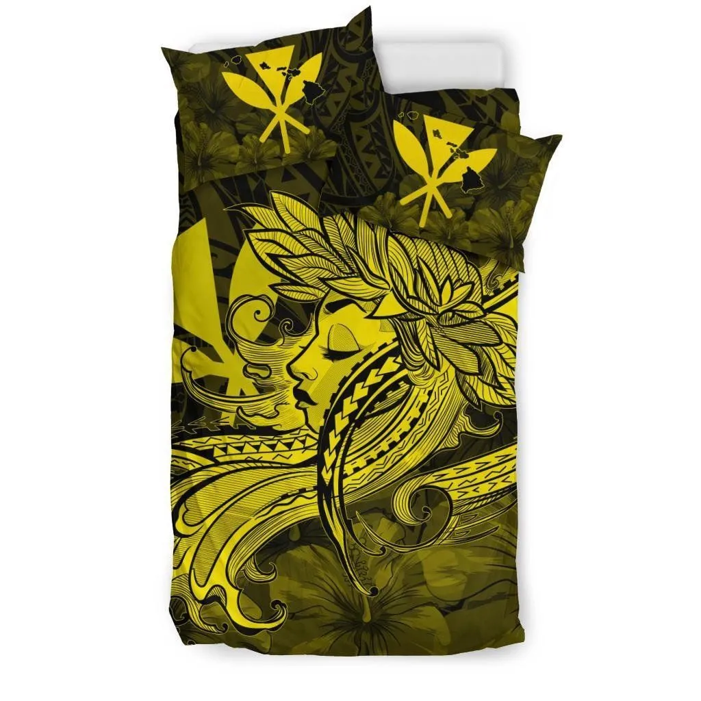 FamilyGater Bedding Set - Cover and Pillow Cases Hawaiian Map Hula Girl Hibiscus Kanaka Polynesian - Yellow - AH J4