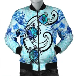 FamilyGaterJacket - Hawaii Polynesian Plumeria Hibiscus Turtle Bomber Jacket - AH - Jack Style - Blue - J5R
