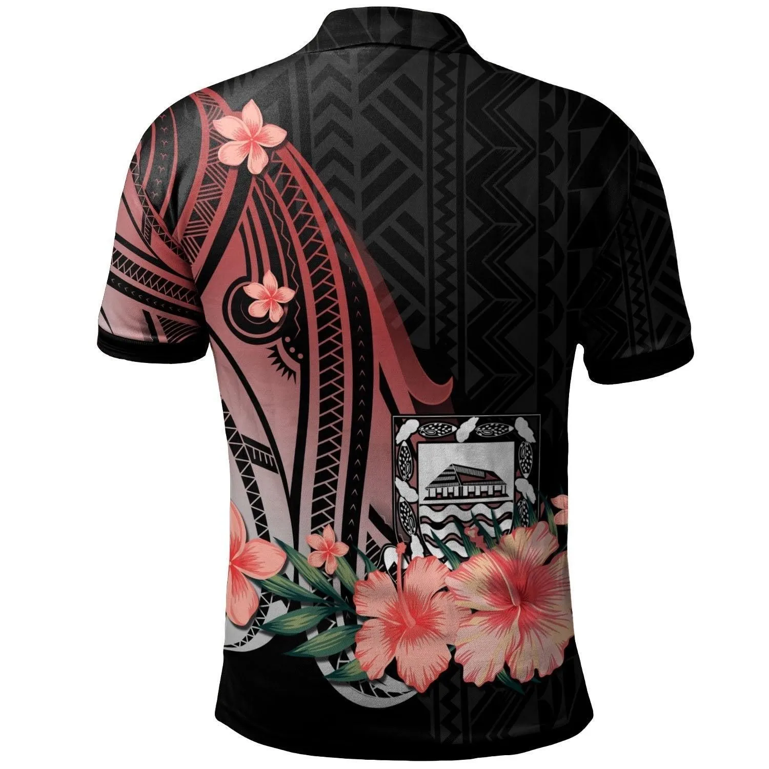 Tuvalu Personalised Custom Polo Shirt - Red Polynesian Hibiscus Pattern Style