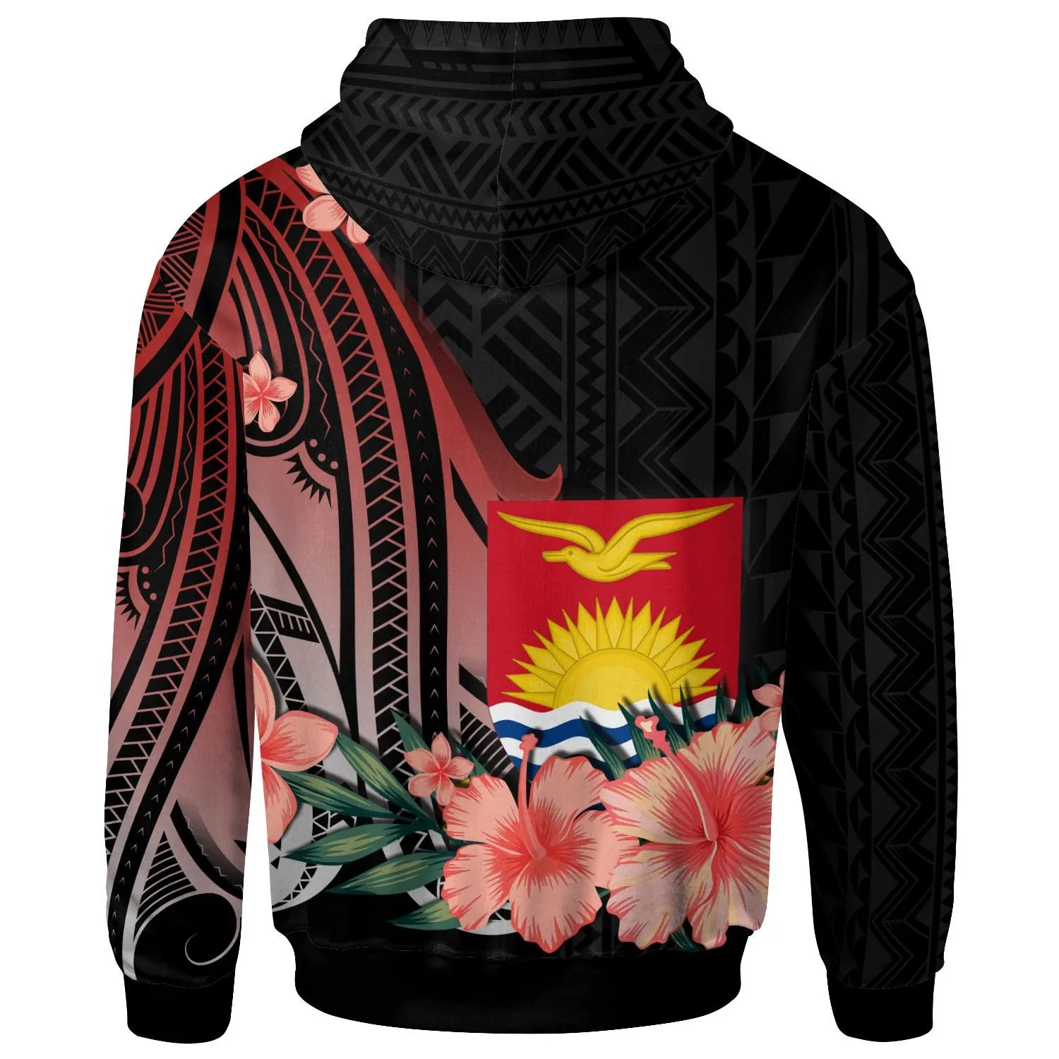 Kiribati Hoodie - Red Polynesian Hibiscus Pattern Style