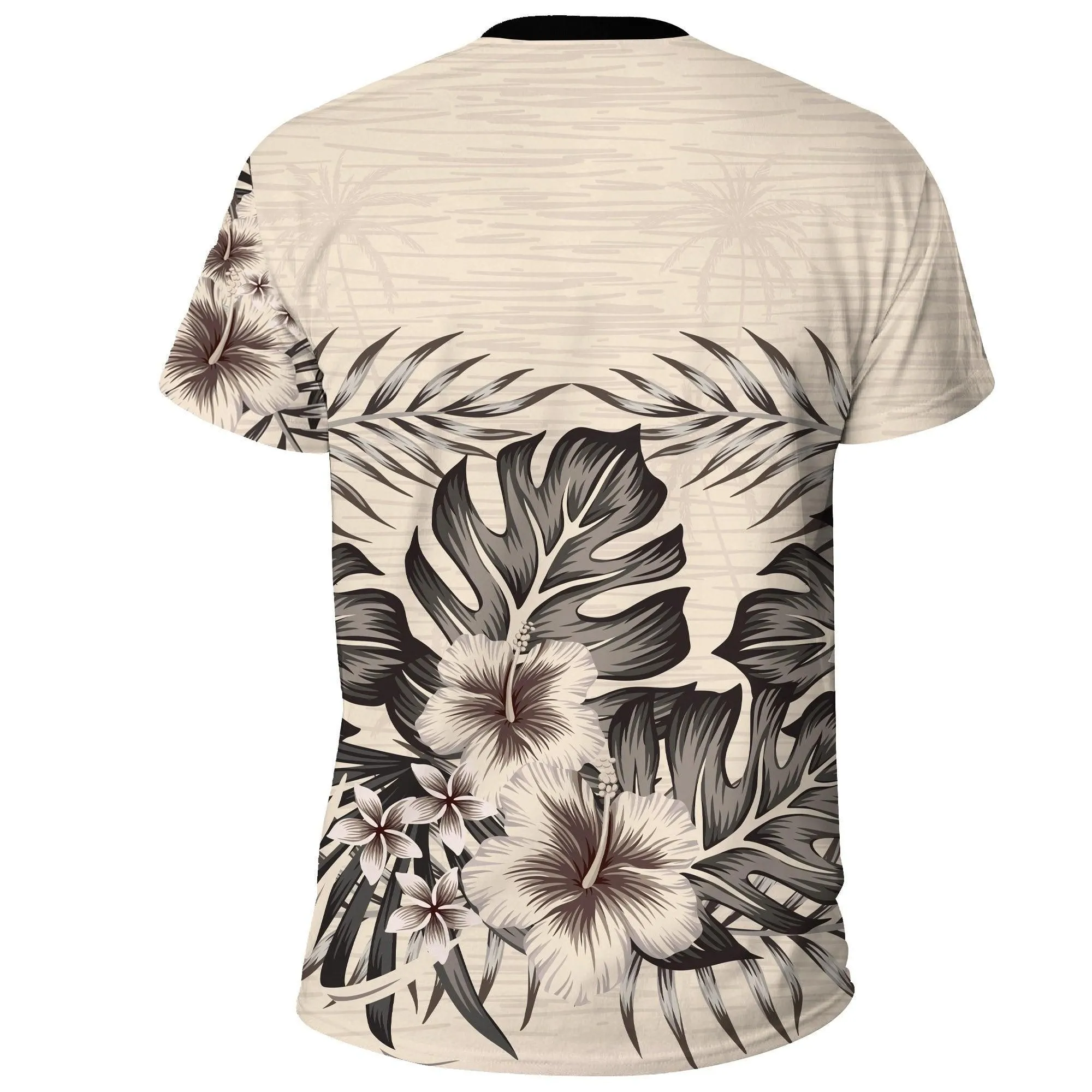T shirt - Guam FLag Beige Hibiscus