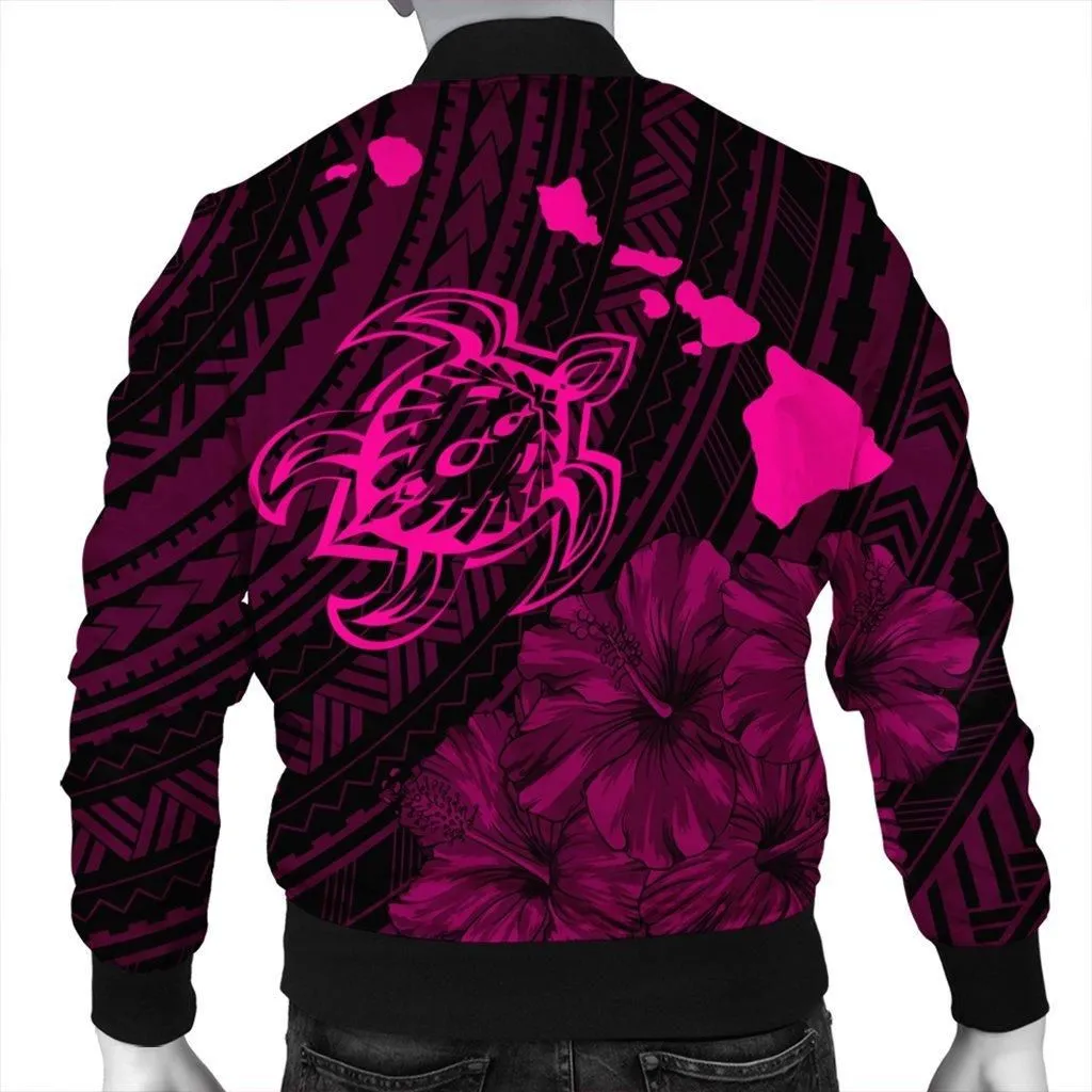 Hawaiian Hibiscus Sea Turtle Swim Polynesian Bomber Jacket - Pink - AH