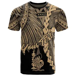 New Caledonia Polynesian Custom Personalised T-Shirt - Tribal Wave Tattoo Gold