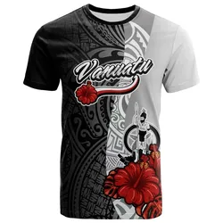 Vanuatu Polynesian T-Shirt - Coat Of Arms With Hibiscus White - BN12