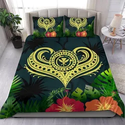 Polynesian Hawaii Kanaka Maoli Bedding Set - Heart with Hibiscus
