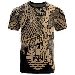 Tahiti Polynesian T-Shirt - Tribal Wave Tattoo Gold