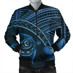 Hawaiian Turtle Plumeria Kakau Polynesian Quilt Bomber Jacket Neo Blue AH